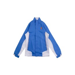 Customized blue contrast color white windbreaker design Velcro zipper windbreaker jacket Velcro elastic cuffs printed logo company uniform J1015 Customized blue contrast color white windbreaker design Velcro zipper windbreaker jacket Velcro elastic cuffs printed logo company uniform J1015